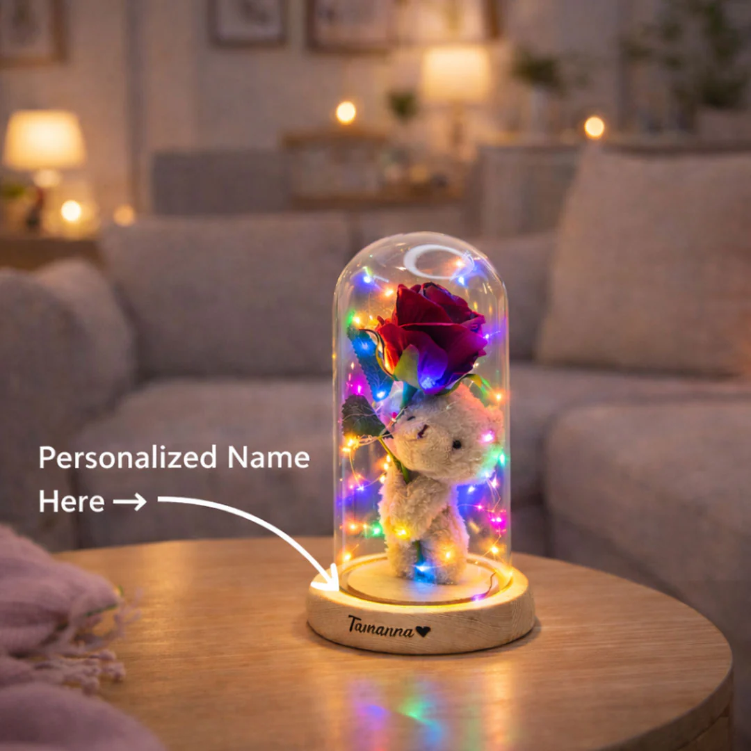 Eternal Rose Glow – Personalized Teddy Dome LED Gift - Image 2