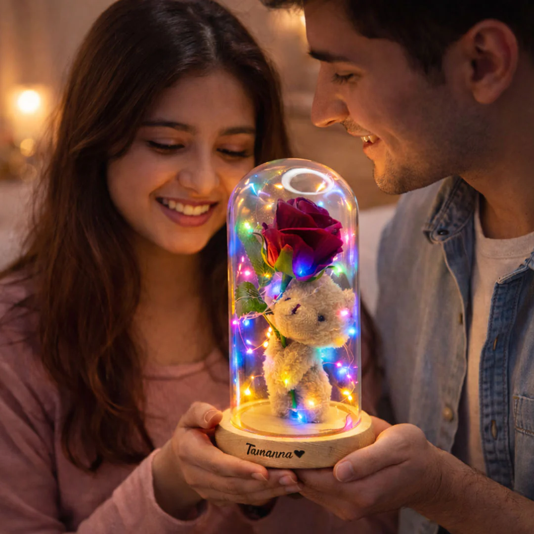 Eternal Rose Glow – Personalized Teddy Dome LED Gift - Image 5