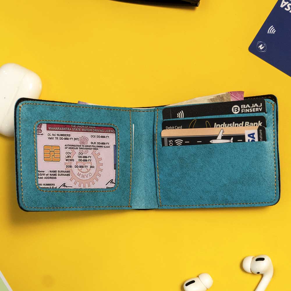 Premium Color Leather Wallet - Cyan - Image 4