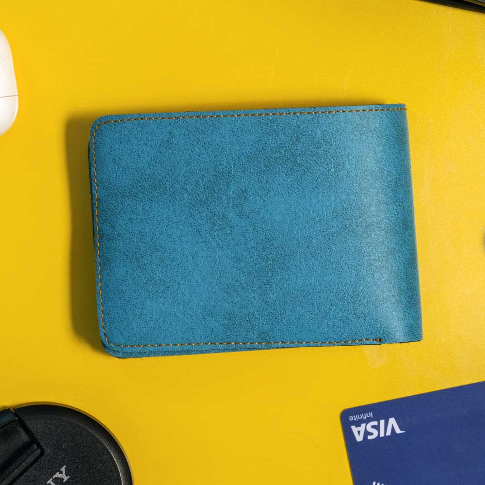 Premium Color Leather Wallet - Cyan - Image 5