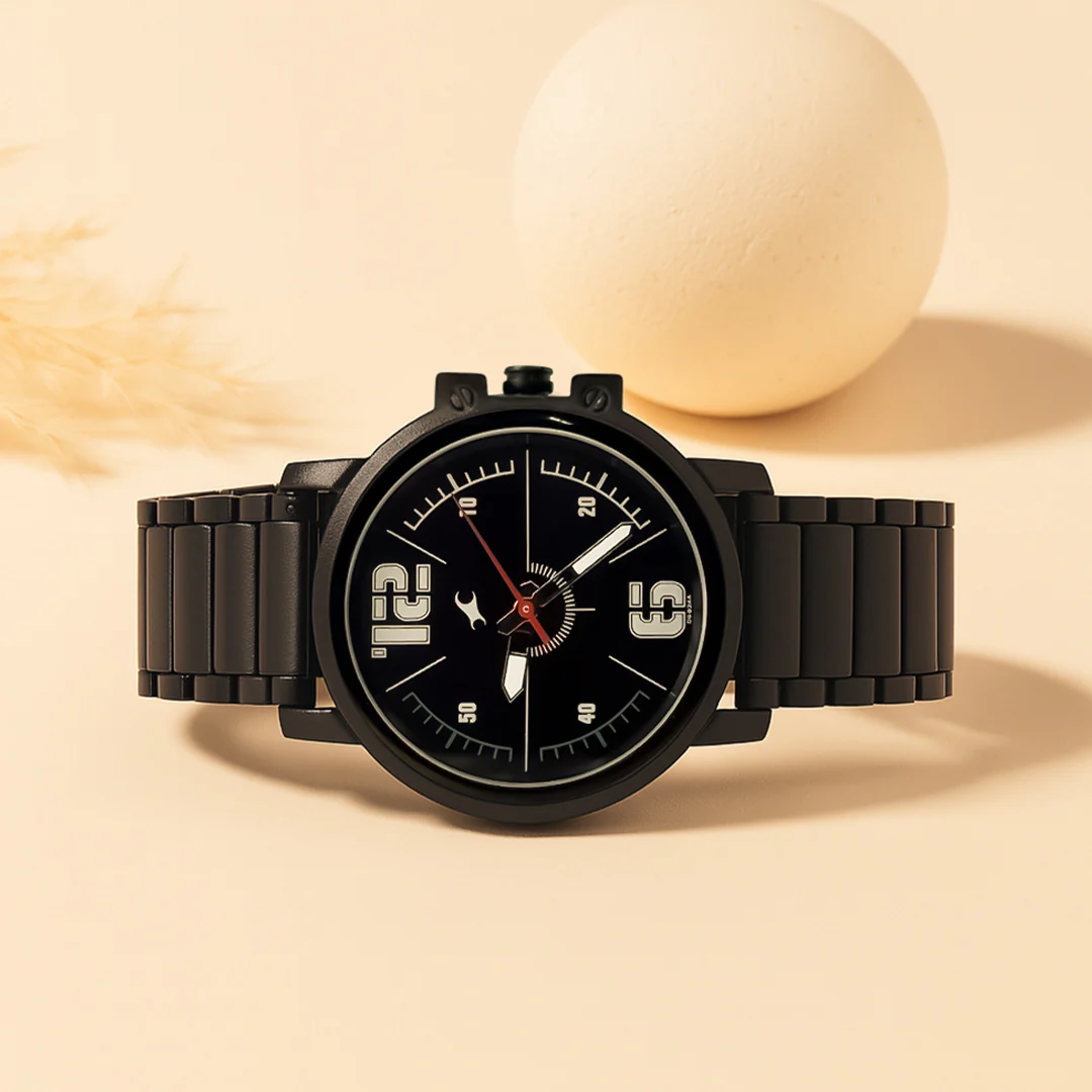 Fastrack Black Sporty Dial Watch with Personalized Gift Box