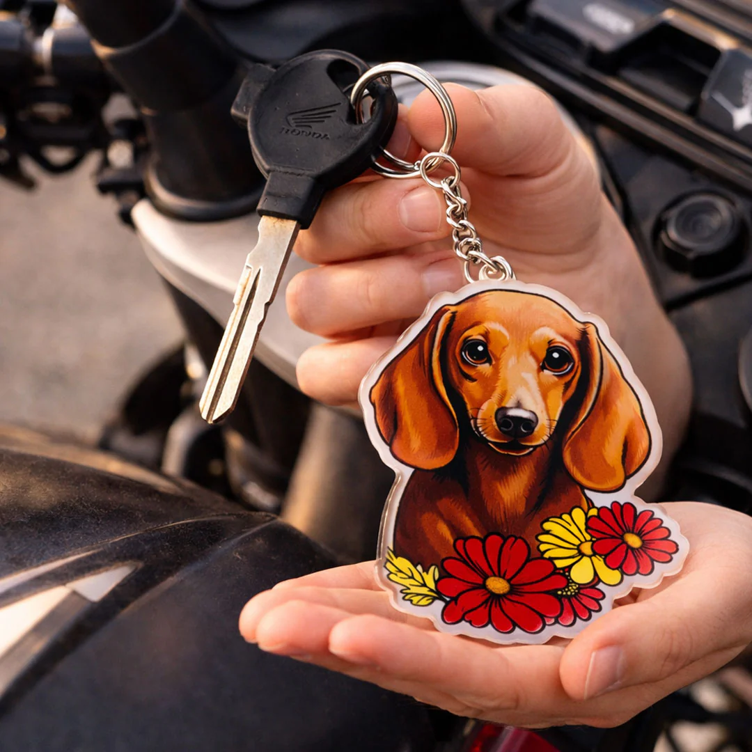 Floral Pup Charm – Dog Acrylic Keychain - Image 3