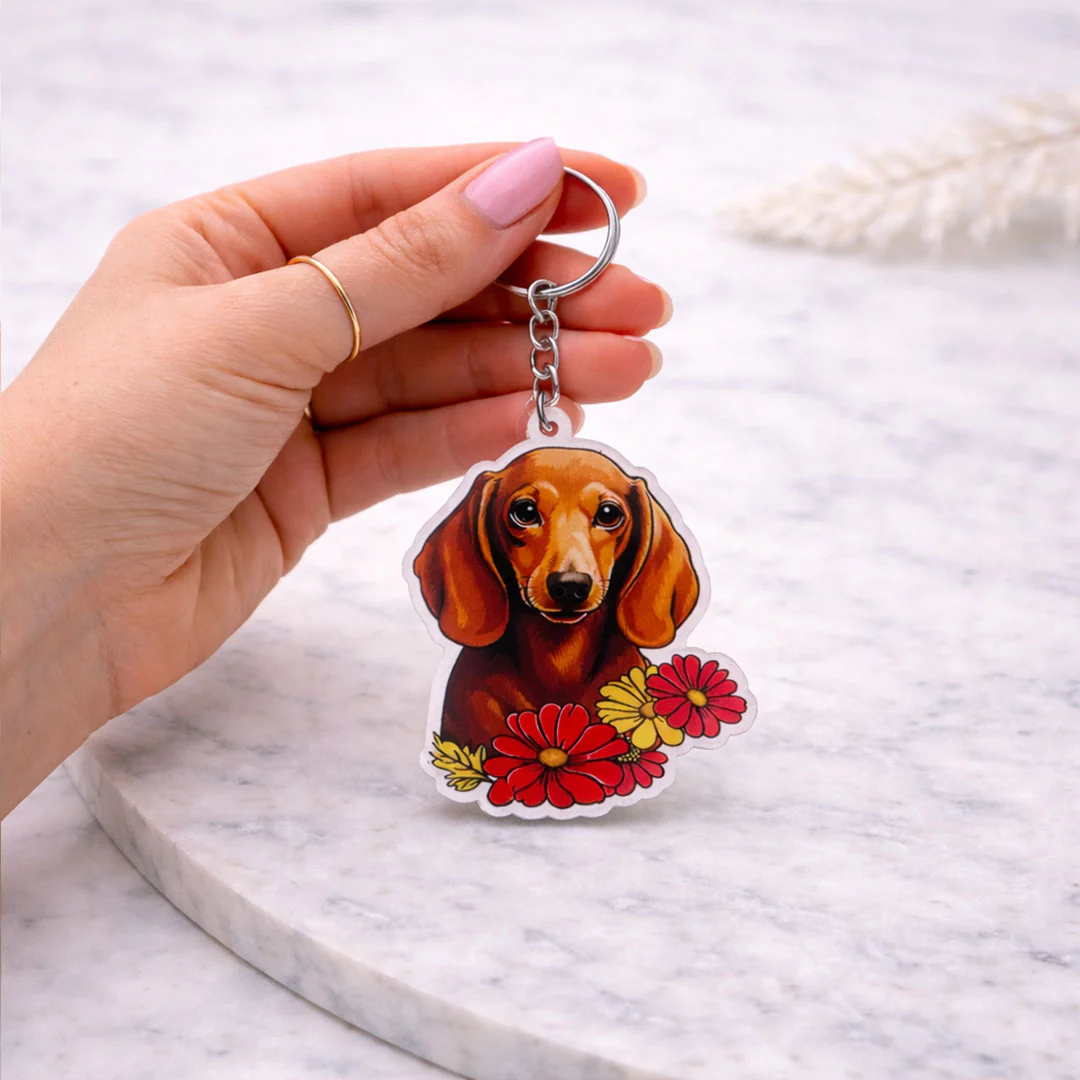 Floral Pup Charm – Dog Acrylic Keychain - Image 4