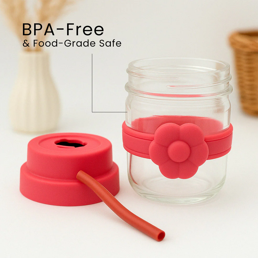 Flower Design Glass Jar with Detachable Lid & Straw - Image 3