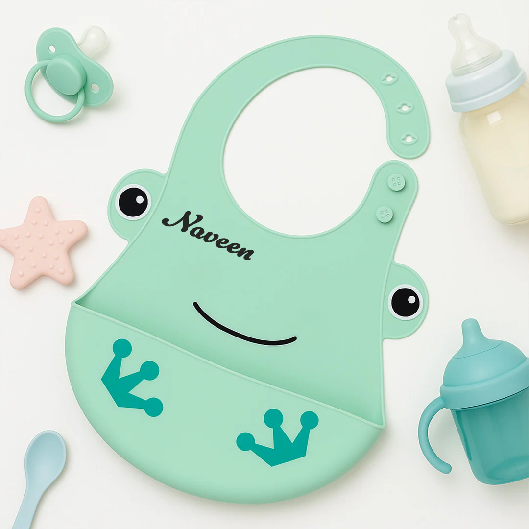 Frog-Themed Personalized Silicone Baby Bib - Image 2