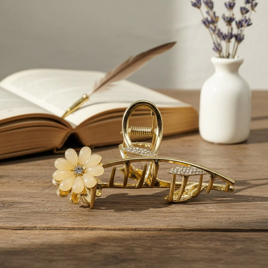 Golden Floral Hair Claw Clip – Elegant Daisy - Image 4