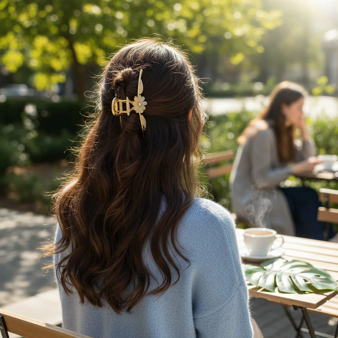 Golden Floral Hair Claw Clip – Elegant Daisy - Image 5
