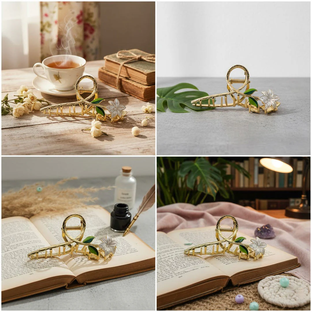 Golden Floral Hair Claw Clip for Women - Image 3