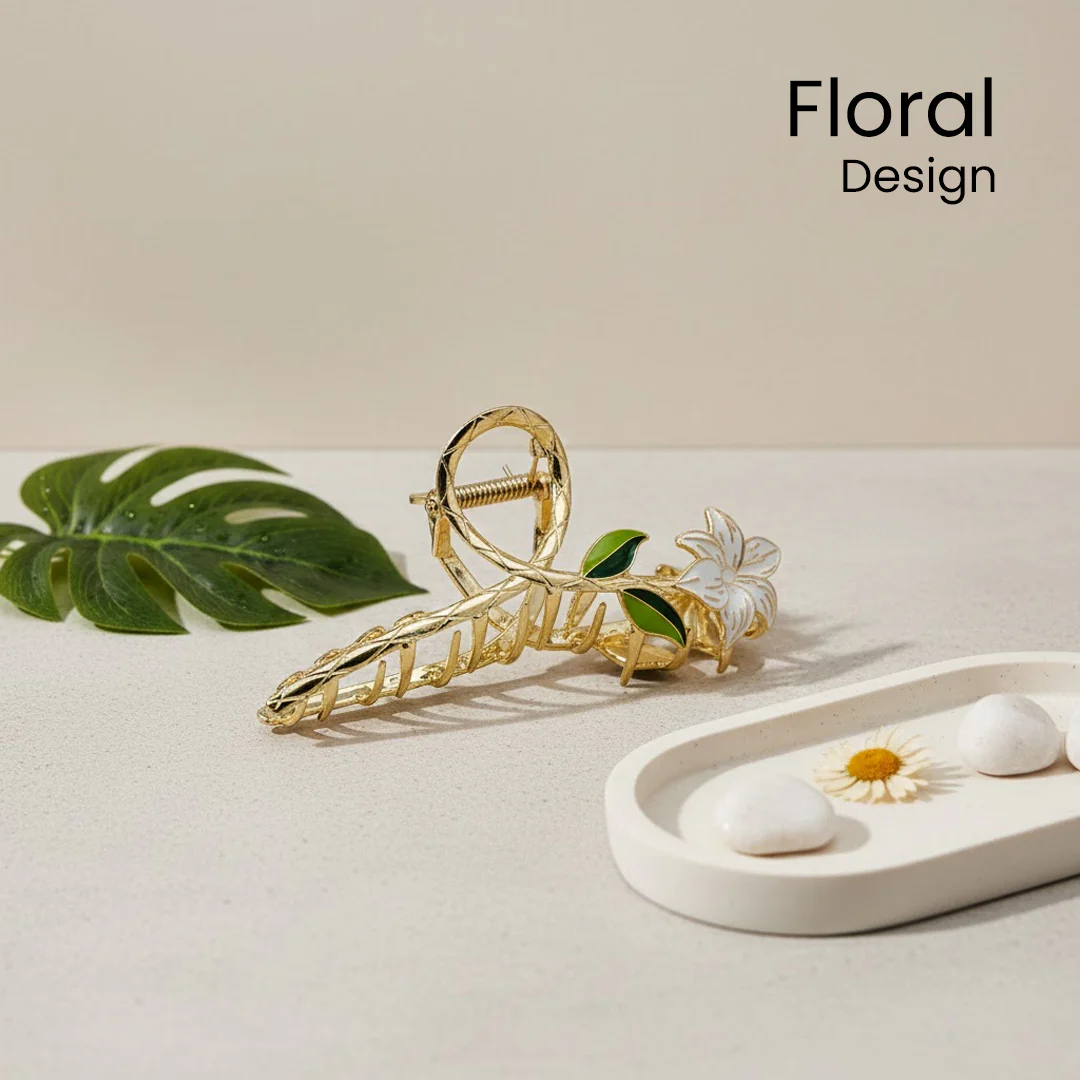 Golden Floral Hair Claw Clip for Women - Image 4