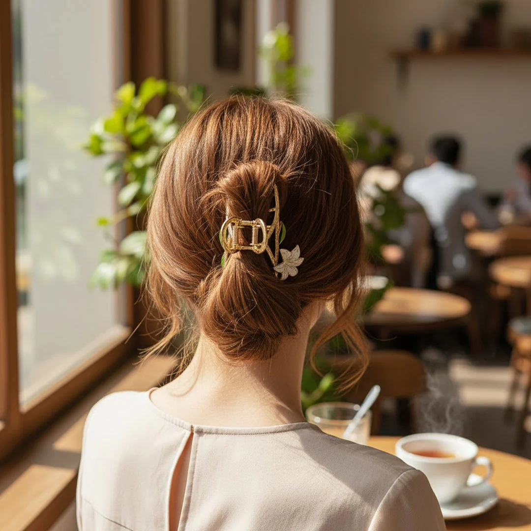 Golden Floral Hair Claw Clip for Women - Image 6