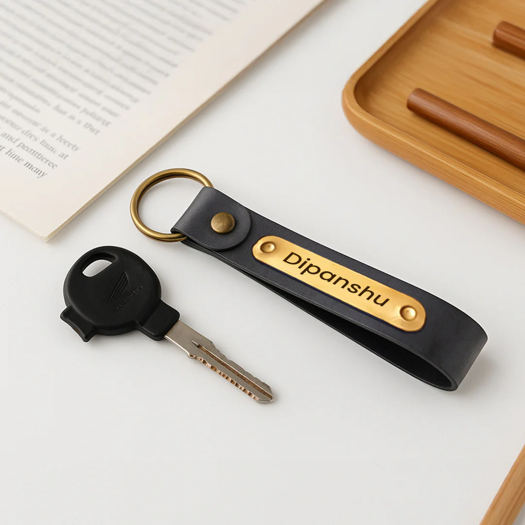 Grey Leather Keychain with Name - Image 4