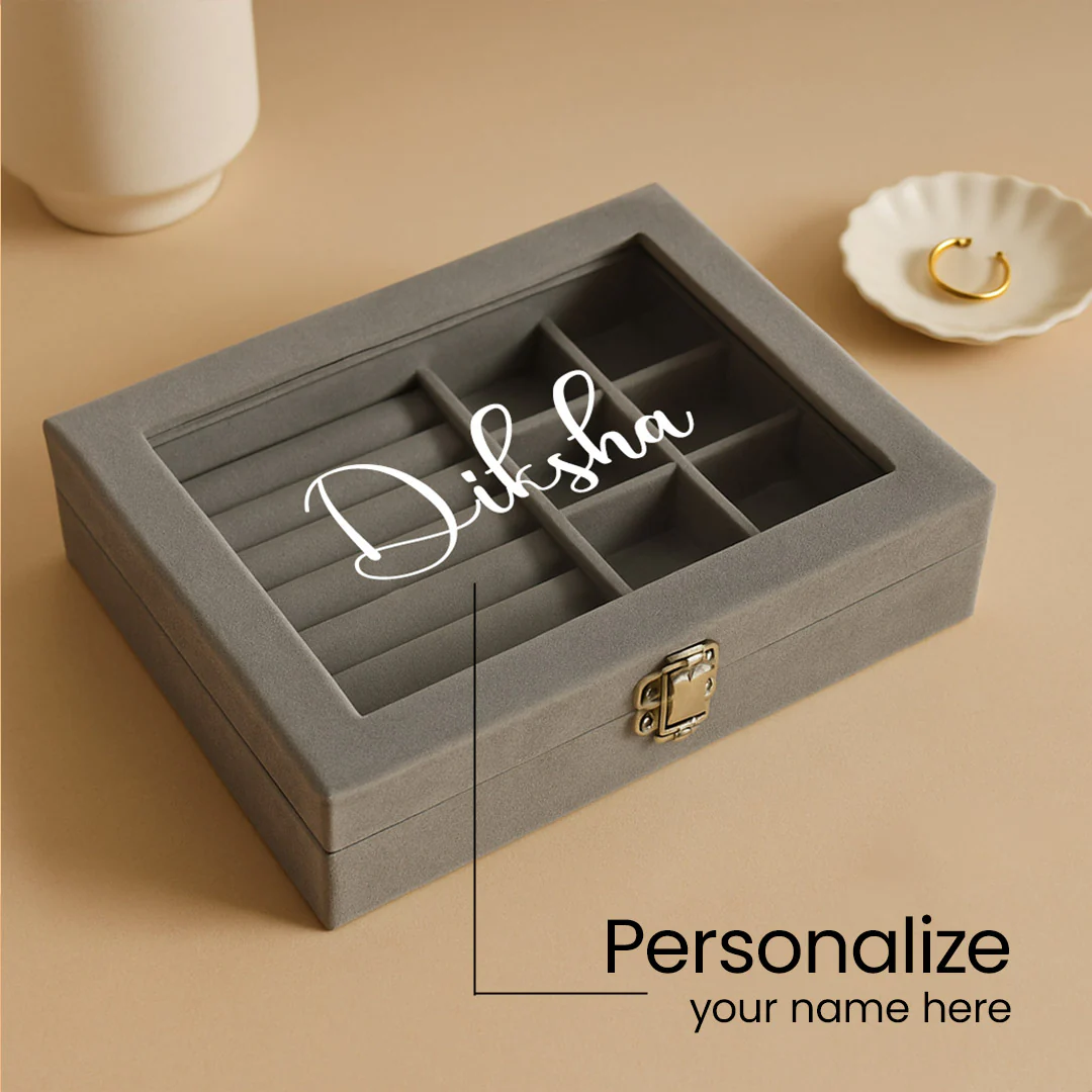 Grey Velvet Jewellery Organizer Box - Image 2