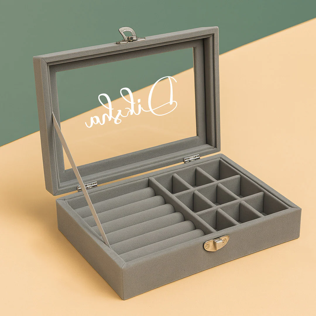 Grey Velvet Jewellery Organizer Box - Image 3