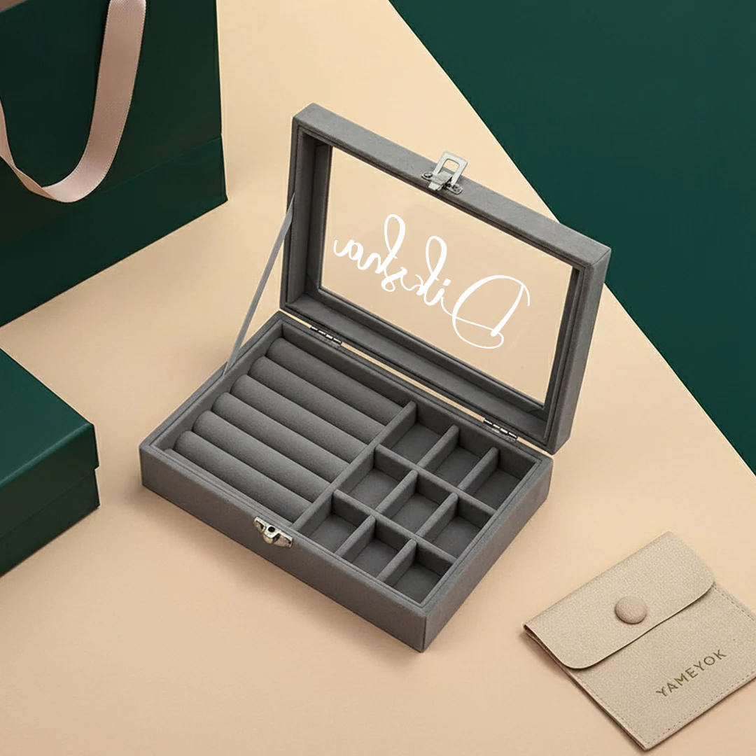 Grey Velvet Jewellery Organizer Box - Image 4