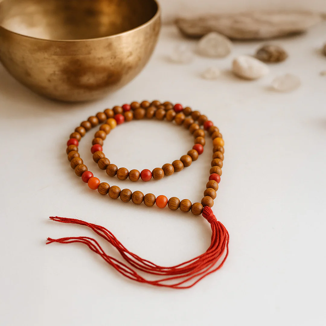 Handcrafted Wooden Prayer Mala with Red Tassel – 108 Beads - Image 3