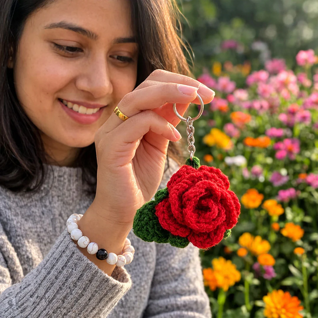 Handmade Crochet Rose Keychain - Key Ring Accessory - Image 3