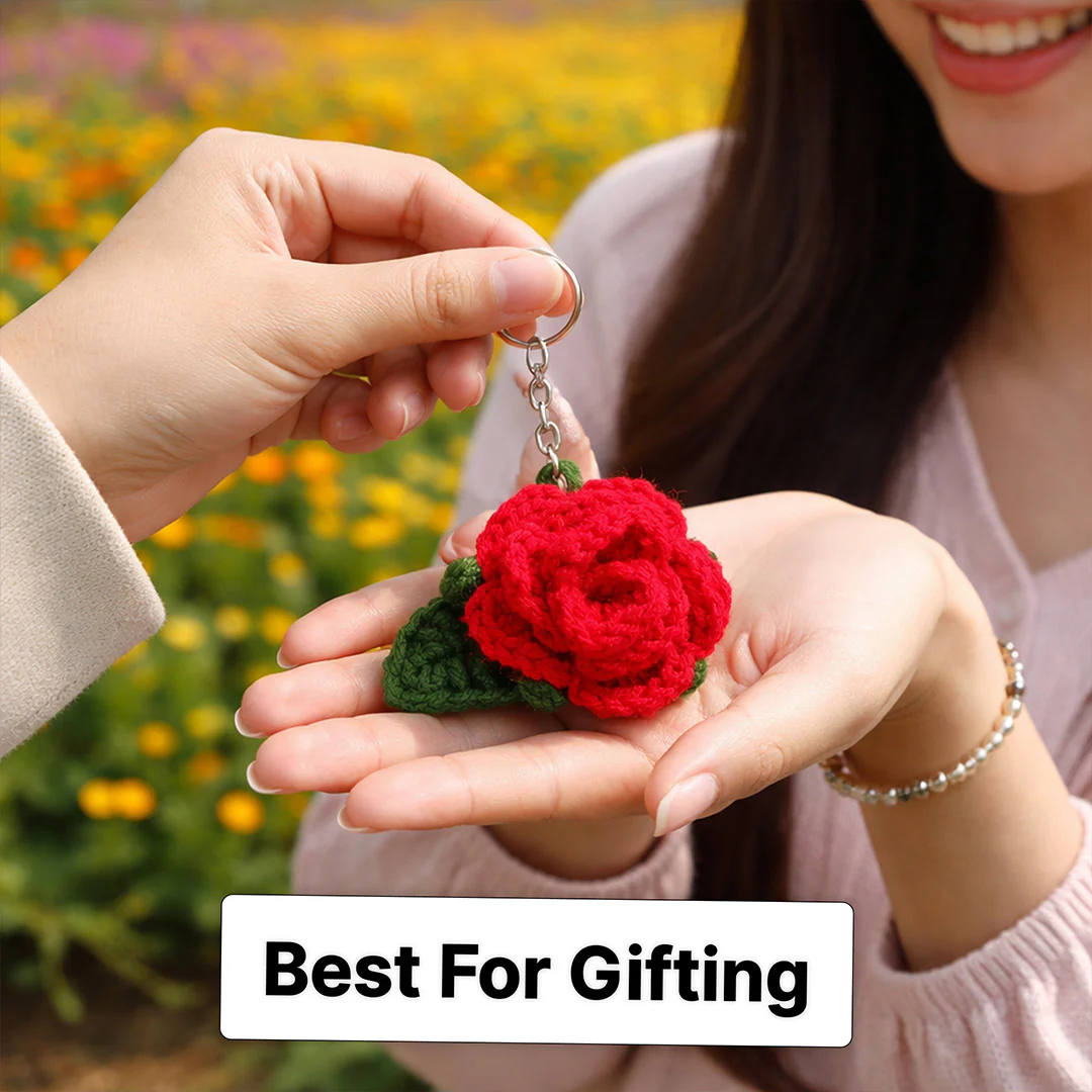 Handmade Crochet Rose Keychain - Key Ring Accessory - Image 4