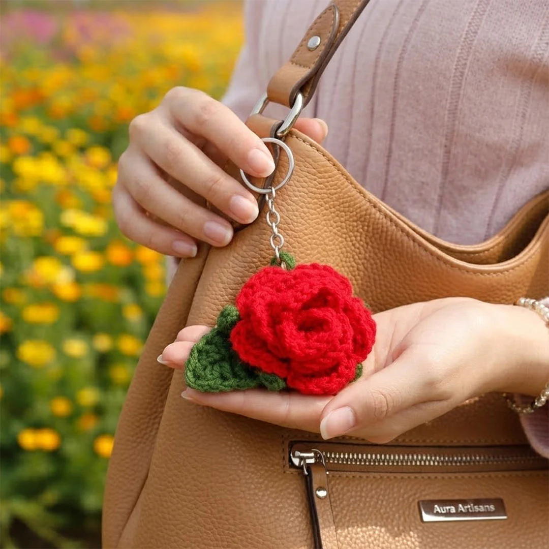 Handmade Crochet Rose Keychain - Key Ring Accessory - Image 5