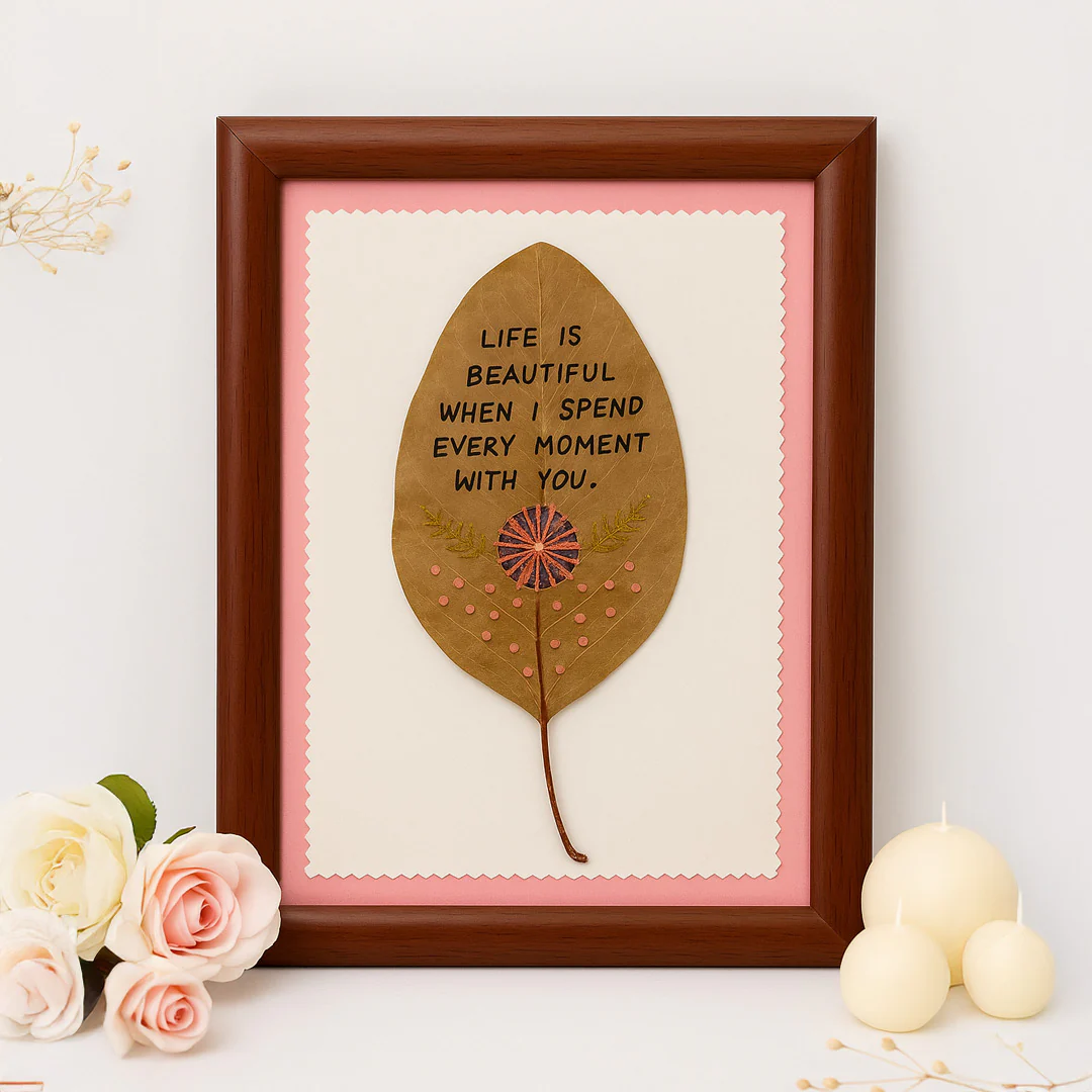 Handmade Leaf Art Frame with Love Quote-8x12"