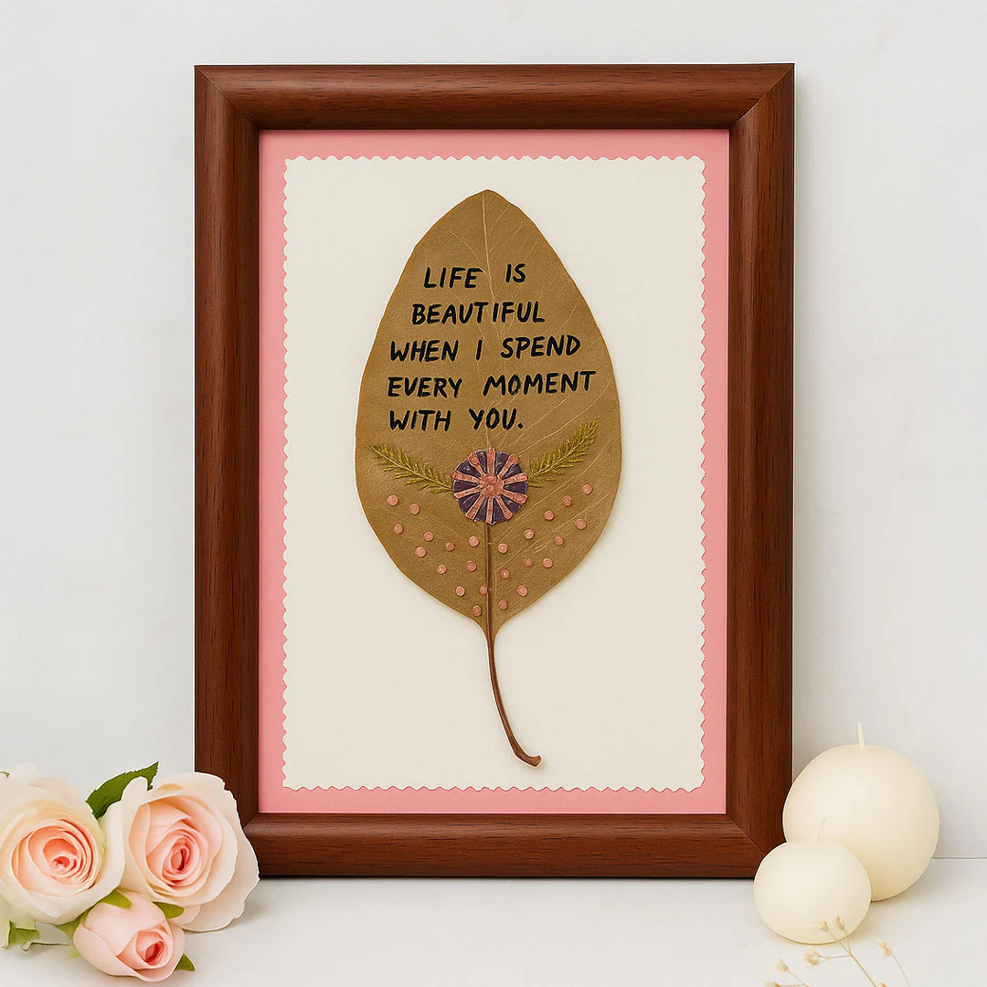 Handmade Leaf Art Frame with Love Quote-8x12" - Image 2