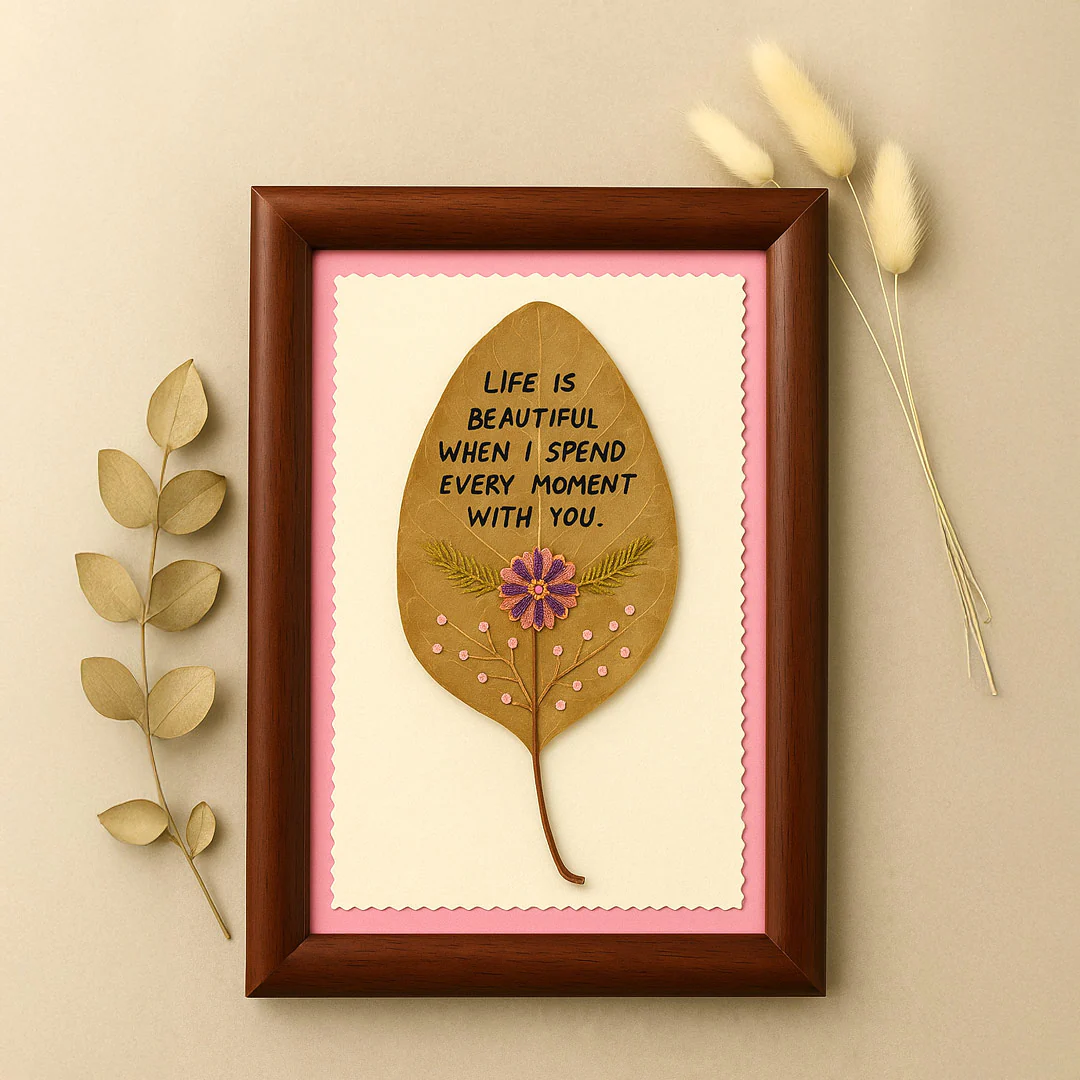 Handmade Leaf Art Frame with Love Quote-8x12" - Image 3