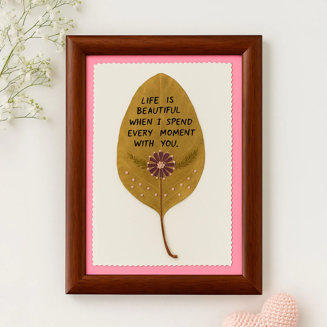 Handmade Leaf Art Frame with Love Quote-8x12" - Image 4