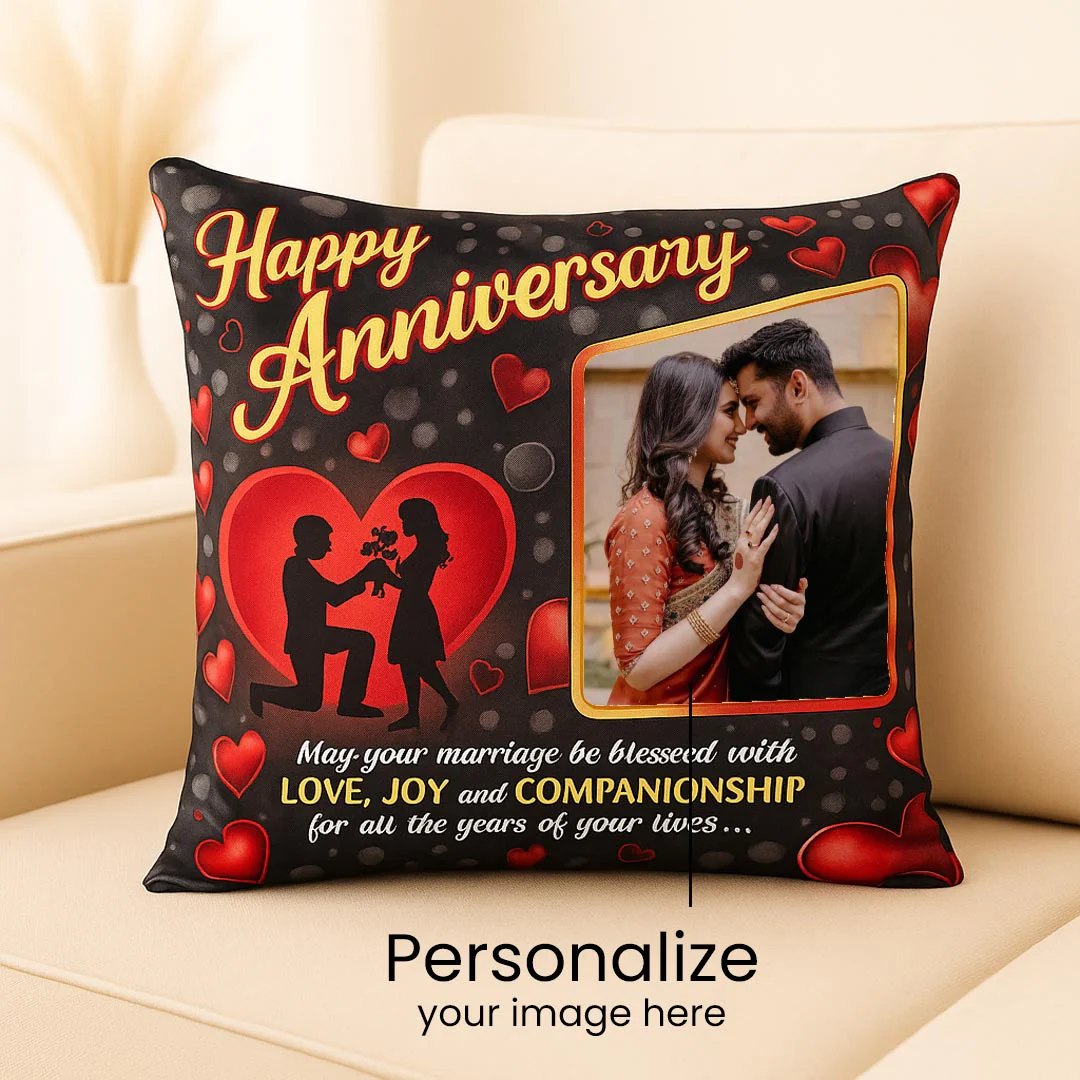 Happy Anniversary Cushion with Photo - Image 2