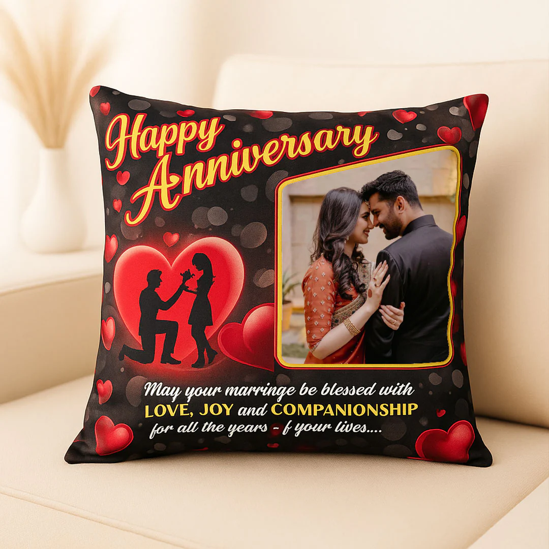 Happy Anniversary Cushion with Photo - Image 3