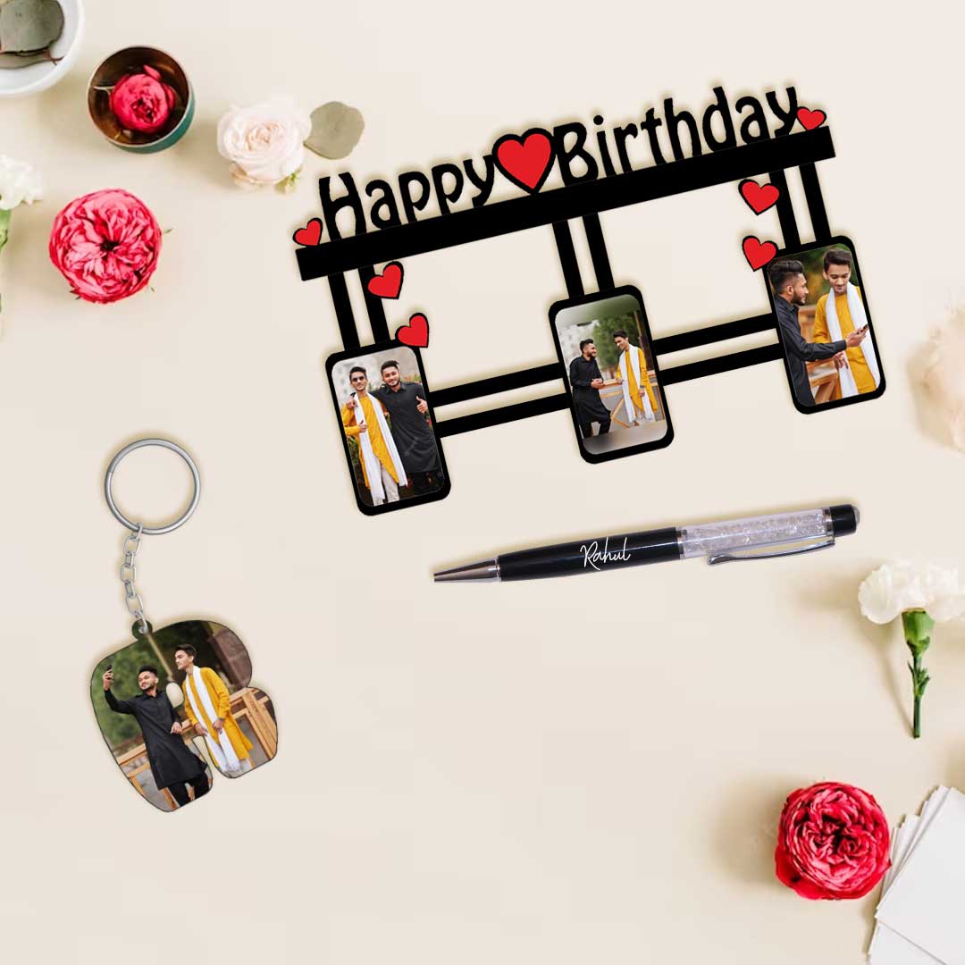 Happy Birthday Frame - Best Frame With Pen & Keychain - 8 x12 Inch