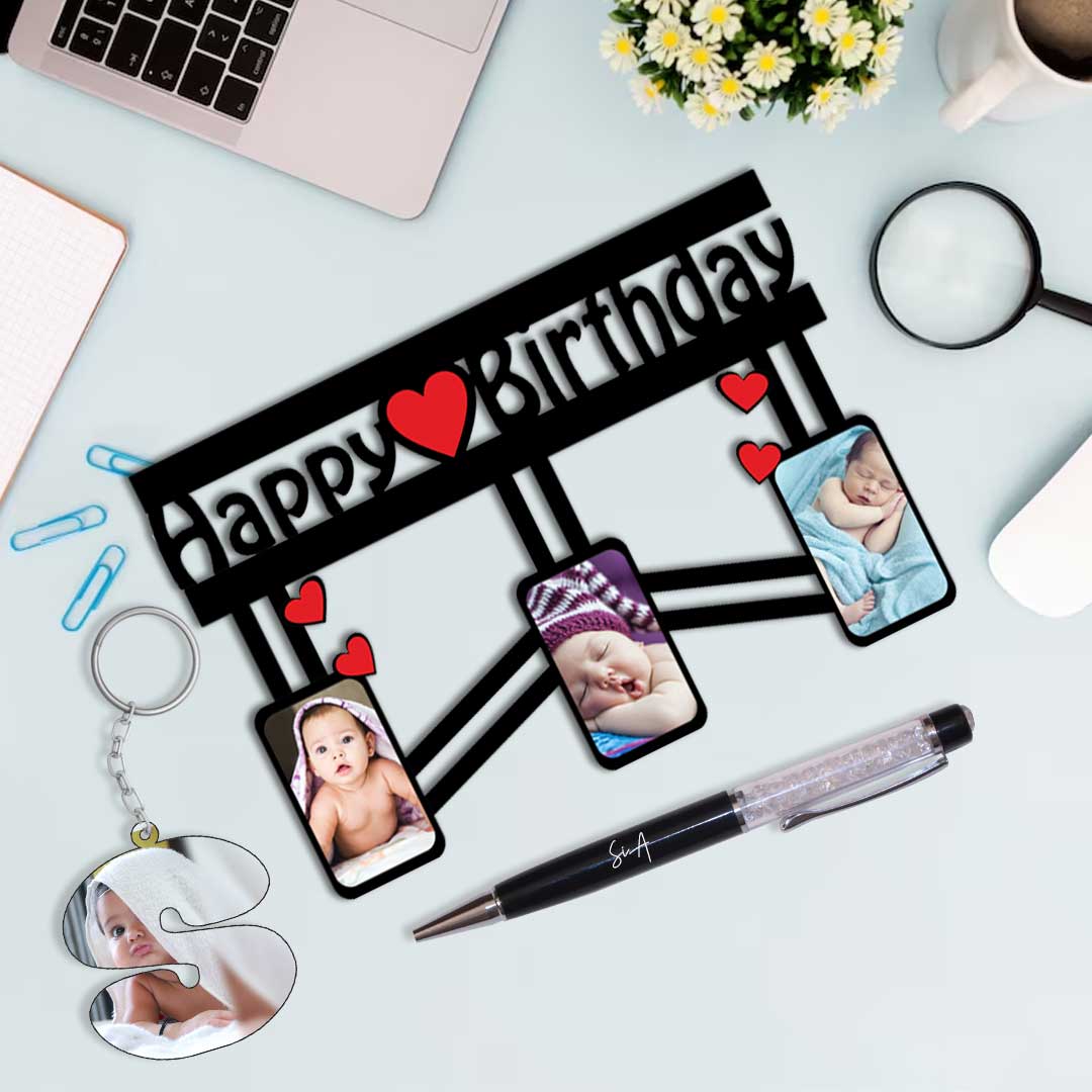 Happy Birthday Frame - Birthday Gift  With Keychain & Pen - 8 x12 Inch