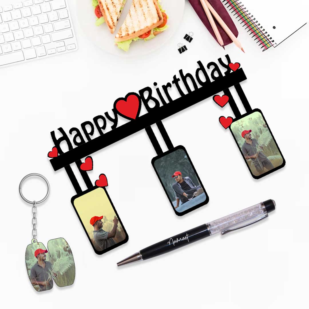 Happy Birthday Frame With Keychain & Pen - Birthday Gift Ideas -8x12 Inch