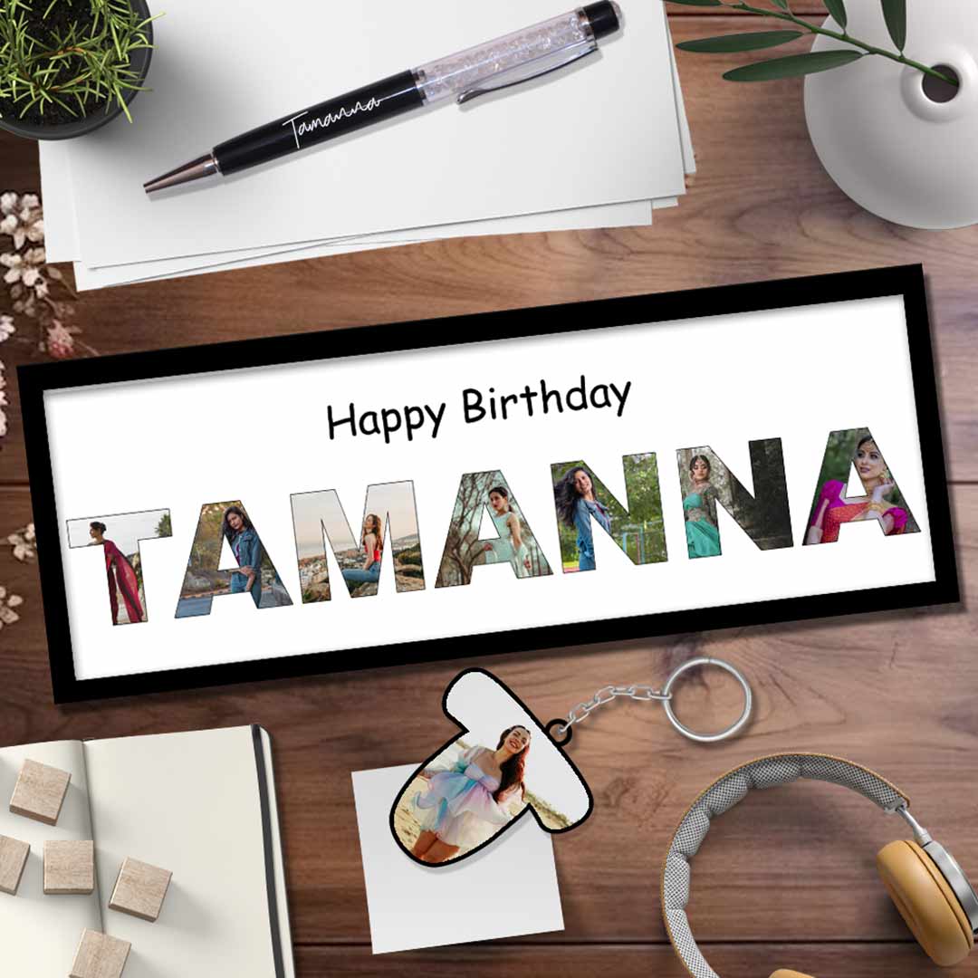Happy Birthday Photo Frame With Name - 6x12" with Keychain and Pen