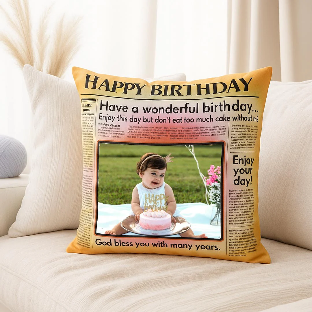 Happy Birthday Newspaper Style Cushion - Image 3