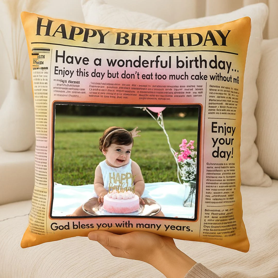 Happy Birthday Newspaper Style Cushion - Image 4