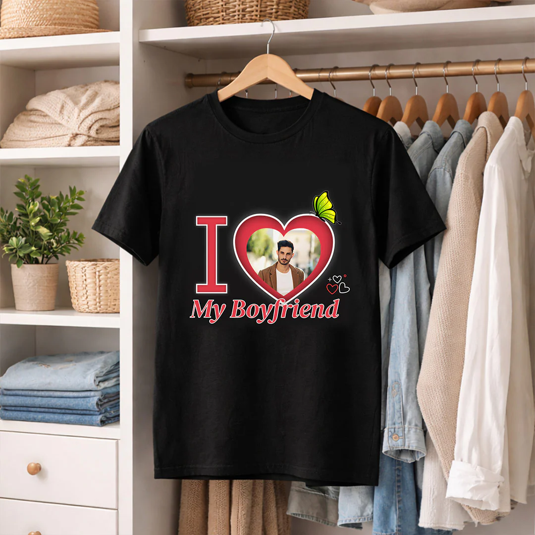 I Love My Boyfriend Personalized Photo T-Shirt - Image 4