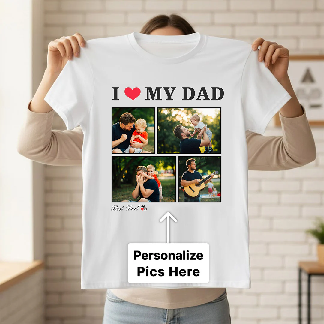 I Love My Dad Personalized Photo Collage T-Shirt - Image 2