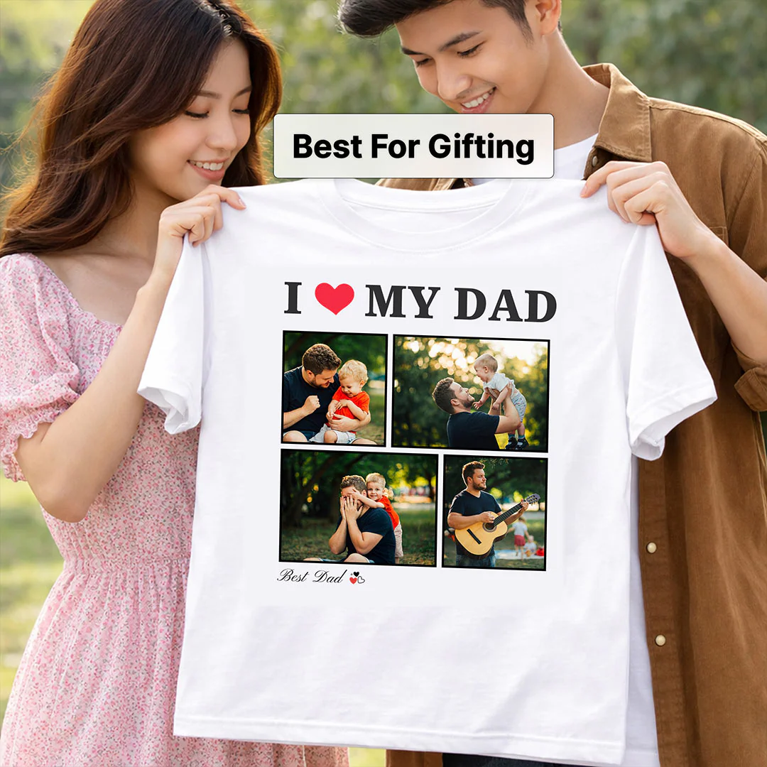 I Love My Dad Personalized Photo Collage T-Shirt - Image 3