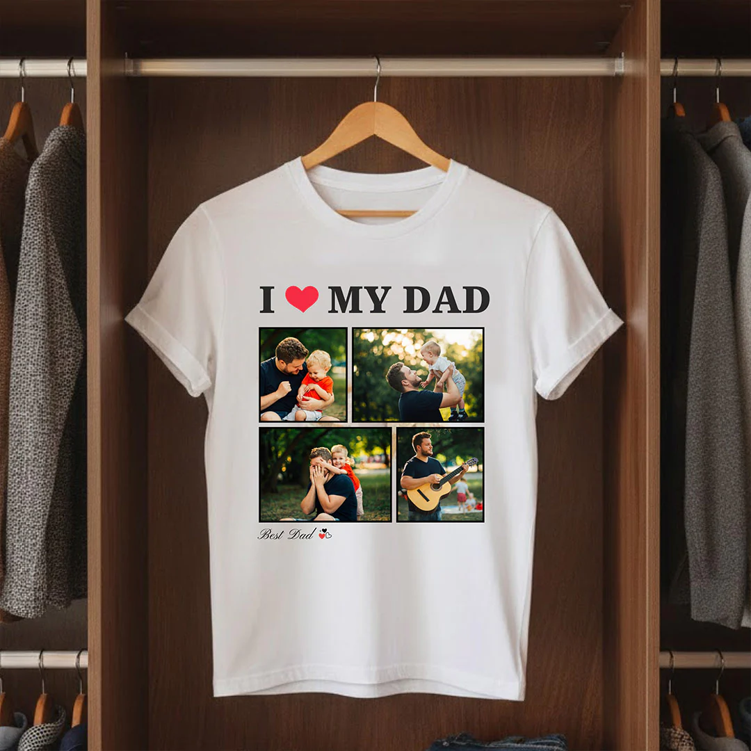 I Love My Dad Personalized Photo Collage T-Shirt - Image 4