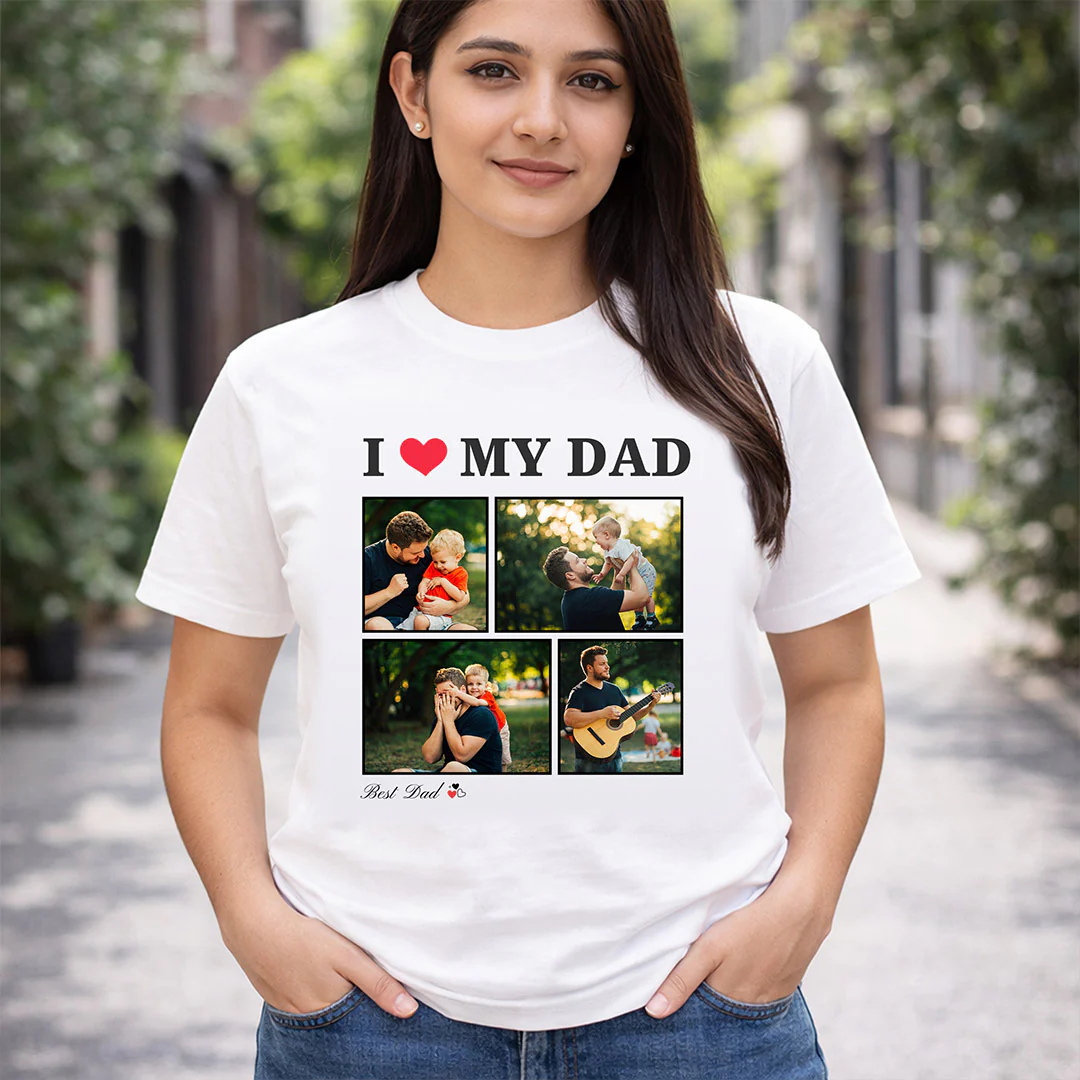 I Love My Dad Personalized Photo Collage T-Shirt - Image 5