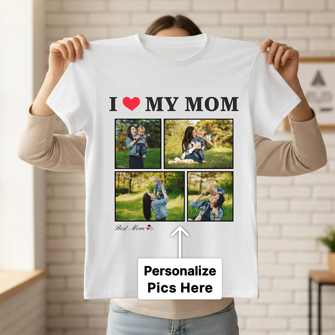 I Love My Mom Personalized Photo Collage T-Shirt - Image 2