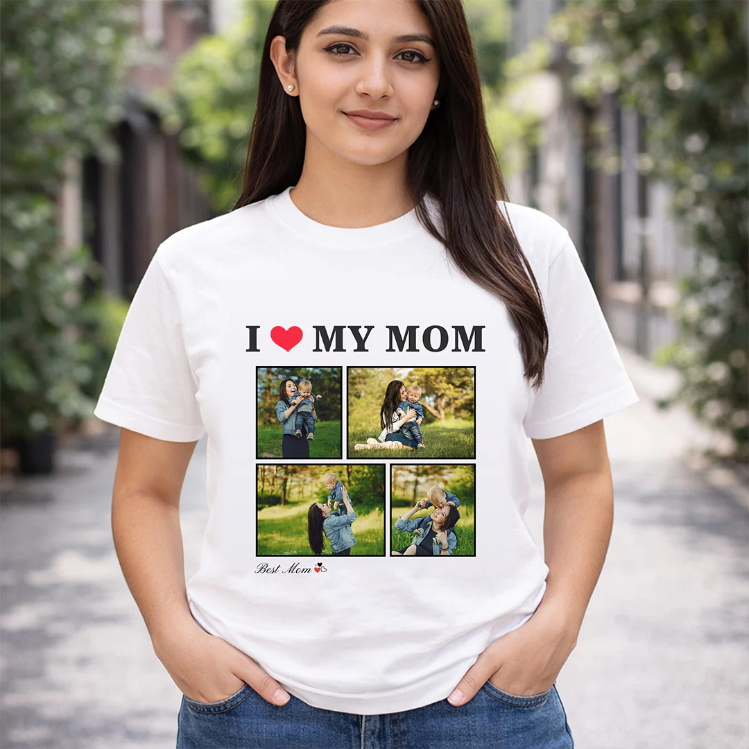 I Love My Mom Personalized Photo Collage T-Shirt - Image 4