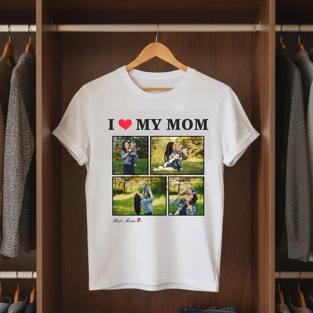 I Love My Mom Personalized Photo Collage T-Shirt - Image 5