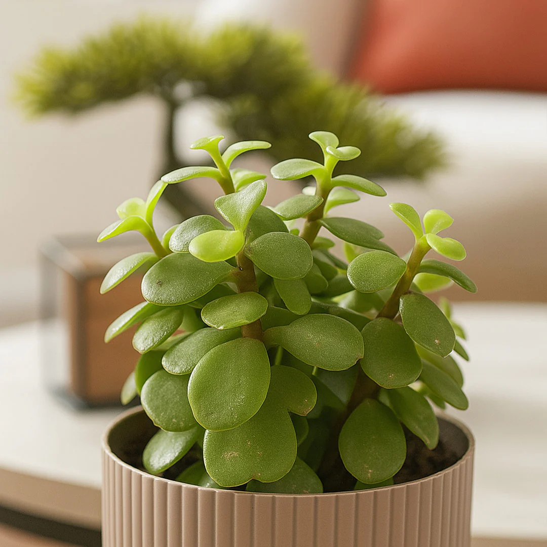 Indoor Jade Plant with Textured Pot - Image 4