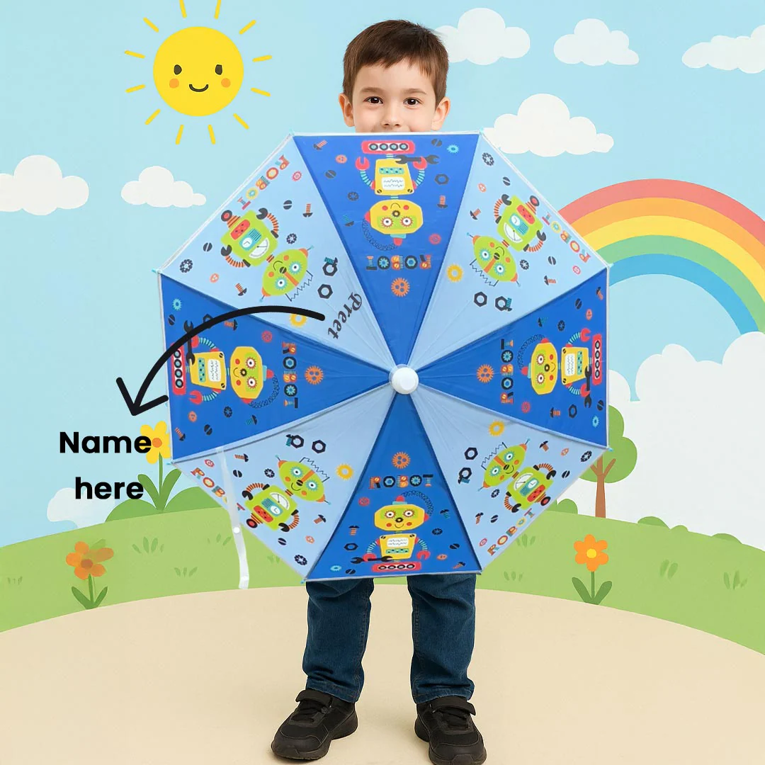 Kids Umbrella with Name Print – Blue - Image 2