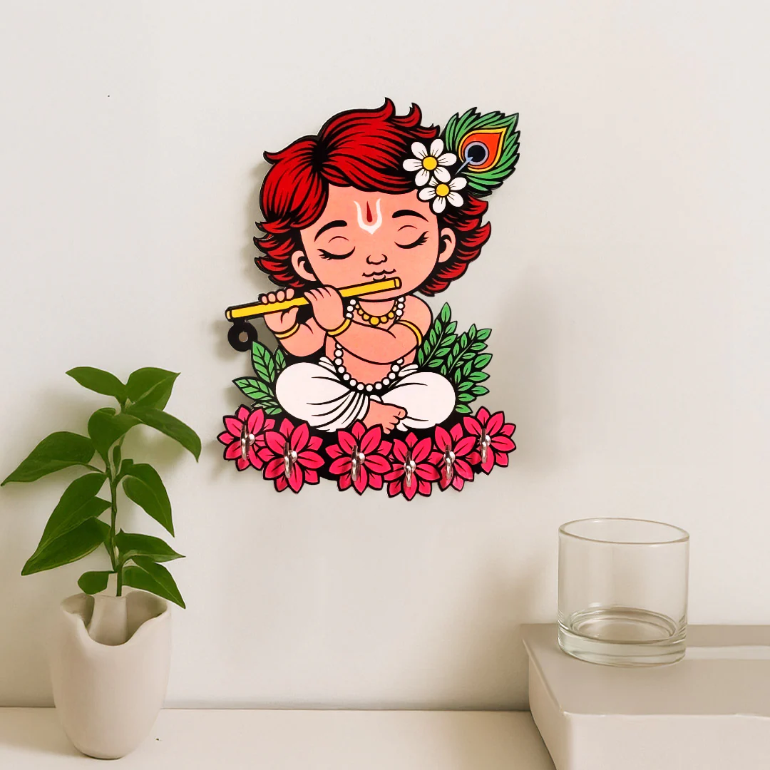 Krishna Wooden Wall Key Holder - Image 3