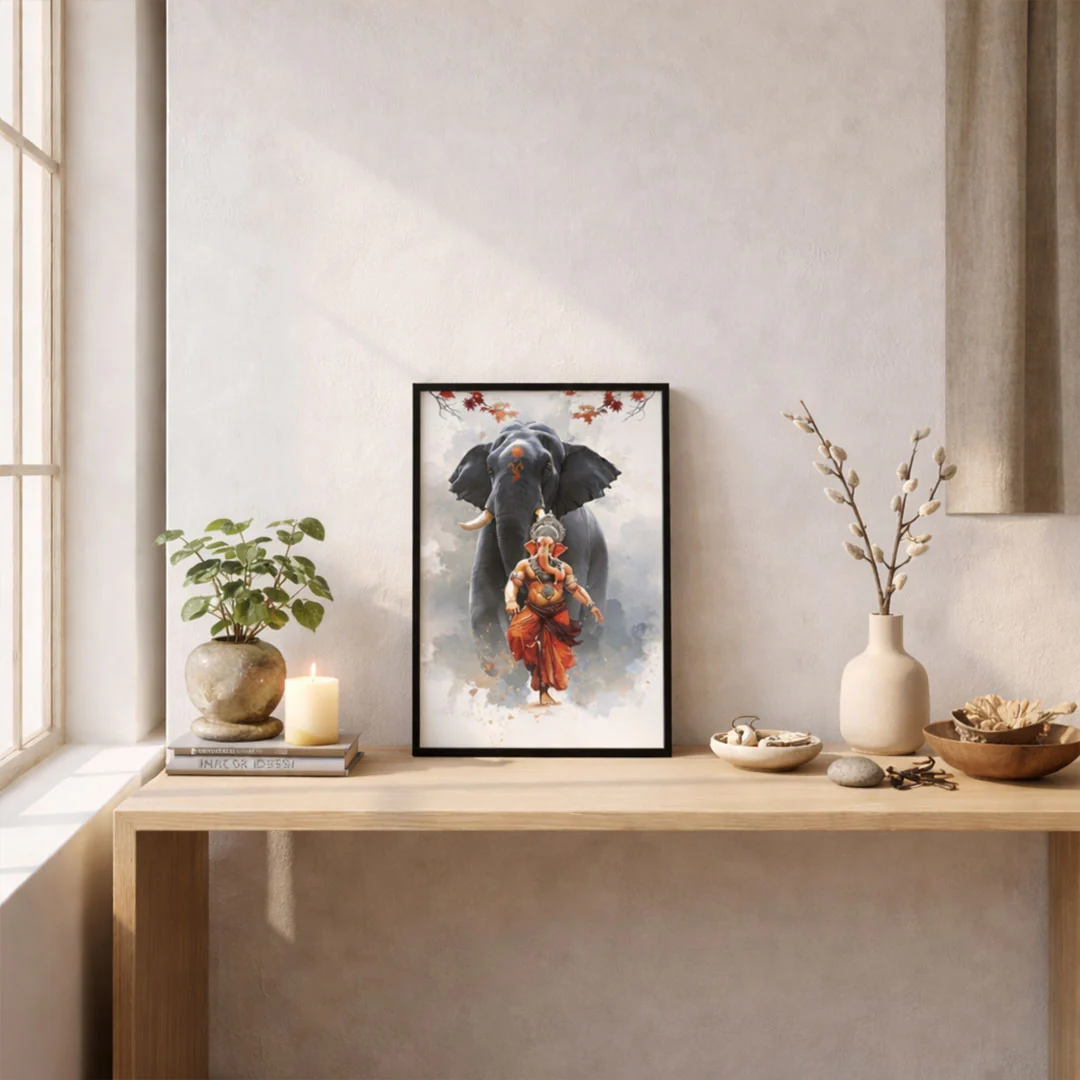 Lord Ganesha Spiritual Wall Frame with Sacred Elephant Artwork - Image 2