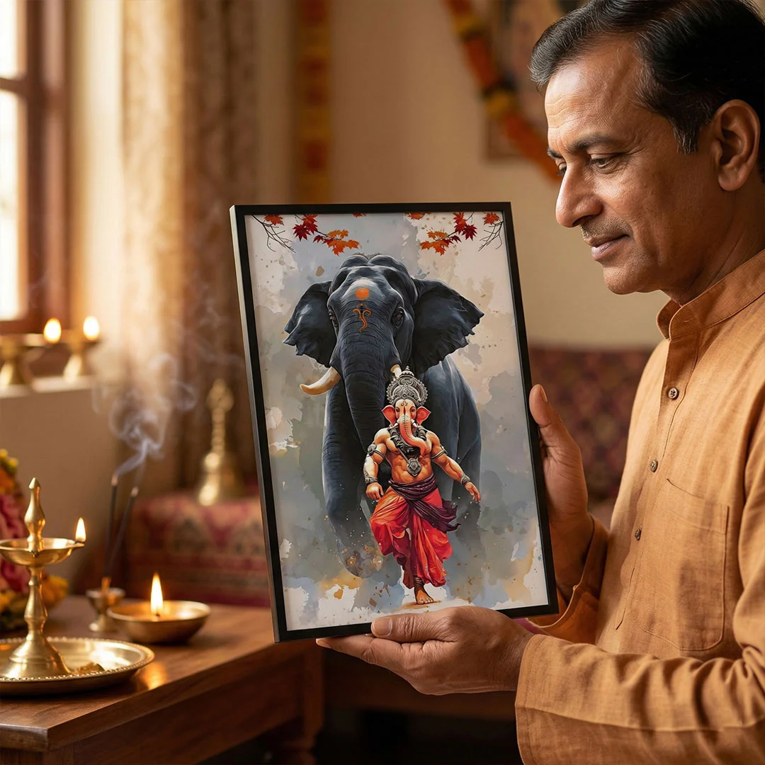 Lord Ganesha Spiritual Wall Frame with Sacred Elephant Artwork - Image 4