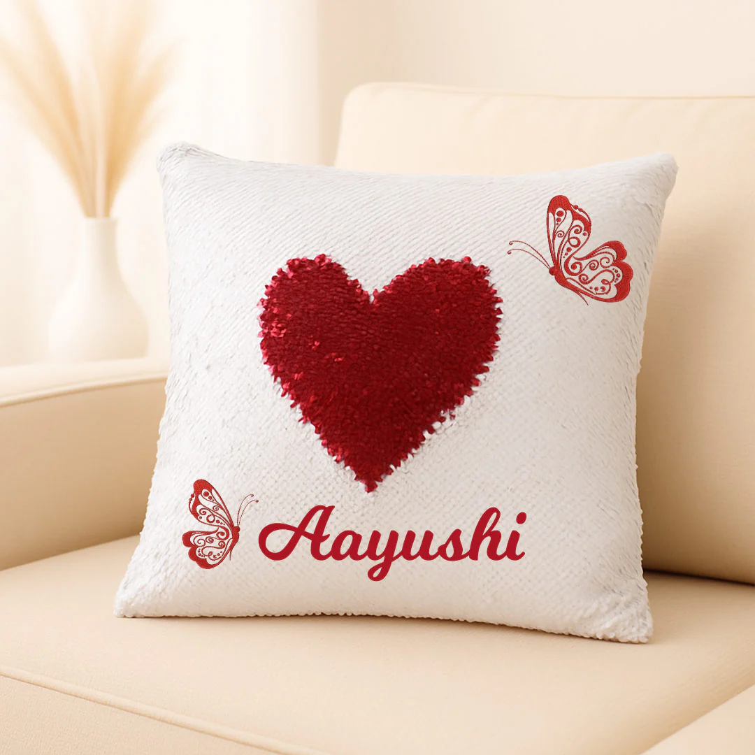 Love Sequin Cushion with Name - Image 5