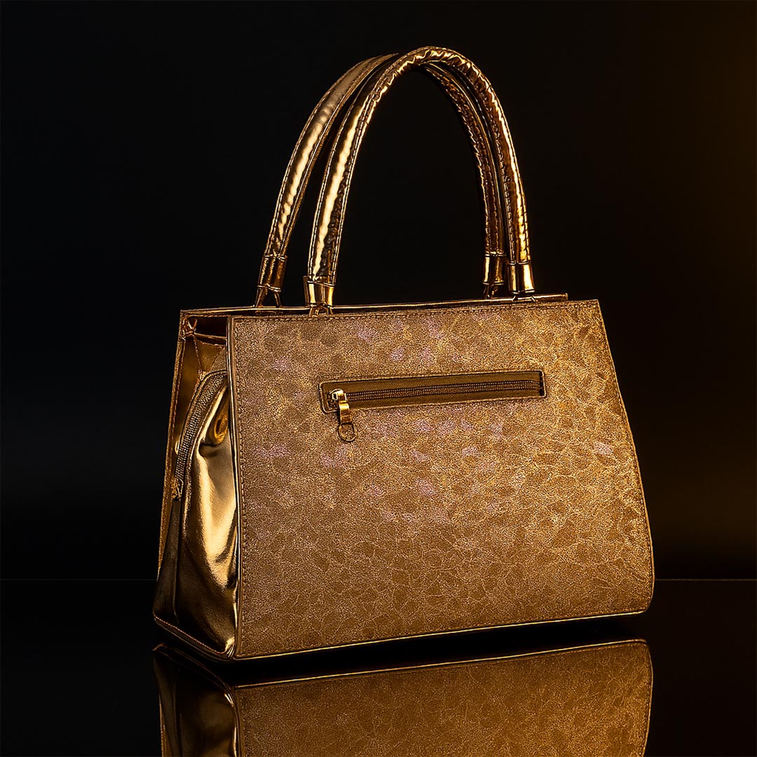 Luxury Women’s Handbag – Gold Embellished Floral Brooch Design - Image 3