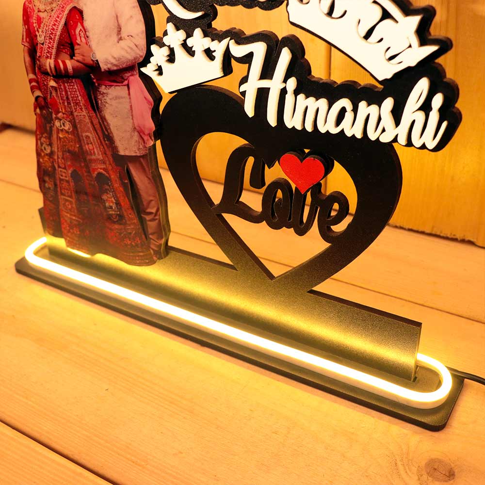 Married Couple Neon LED Photo Wooden Table Top - Image 3